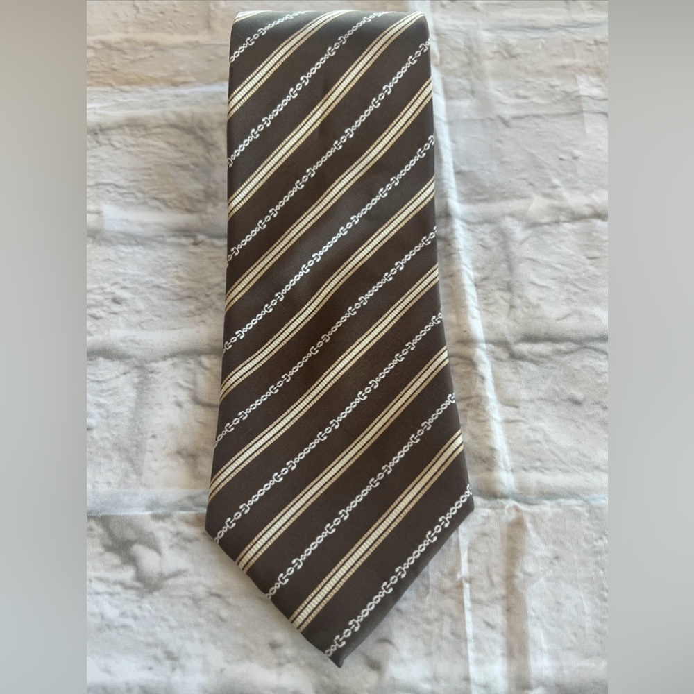 GUCCI Light Brown Striped Pattern Neck Tie 55”